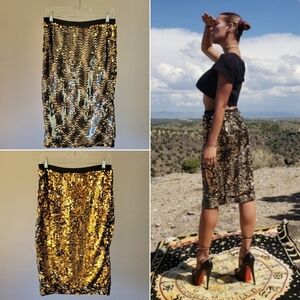 H&M LUXE // two way design sequin elastic waist pencil skirt